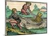 Catching a Lion Cat Fish Monster Published in the Nuremberg Chronicle, 1493-null-Mounted Giclee Print