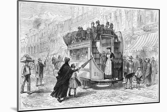 Catching a Tram in the Streets of Valparaiso - Note the Lady Conductor!-null-Mounted Art Print