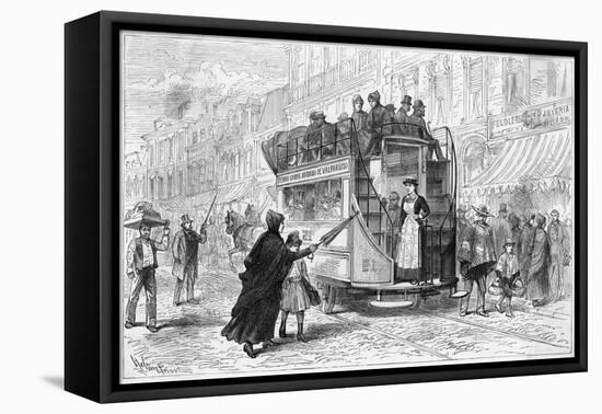 Catching a Tram in the Streets of Valparaiso - Note the Lady Conductor!-null-Framed Stretched Canvas