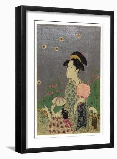Catching Fireflies or Lightning Bugs with a Child-Eishosai Choki-Framed Art Print