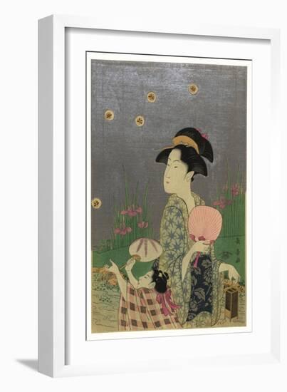 Catching Fireflies or Lightning Bugs with a Child-Eishosai Choki-Framed Art Print