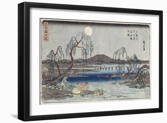 Catching Fish by Moonlight on the Tama River, from a Series 'snow, Moon and Flowers' ('settsu…-Ando Hiroshige-Framed Giclee Print