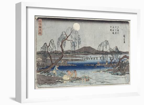 Catching Fish by Moonlight on the Tama River, from a Series 'snow, Moon and Flowers' ('settsu…-Ando Hiroshige-Framed Giclee Print