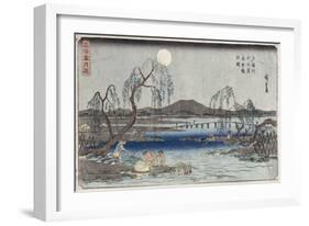 Catching Fish by Moonlight on the Tama River, from a Series 'snow, Moon and Flowers' ('settsu…-Ando Hiroshige-Framed Giclee Print