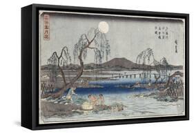 Catching Fish by Moonlight on the Tama River, from a Series 'snow, Moon and Flowers' ('settsu…-Ando Hiroshige-Framed Stretched Canvas