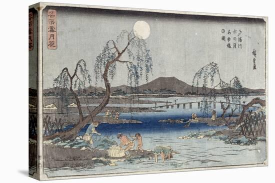 Catching Fish by Moonlight on the Tama River, from a Series 'snow, Moon and Flowers' ('settsu…-Ando Hiroshige-Stretched Canvas