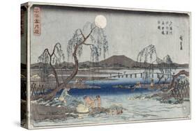 Catching Fish by Moonlight on the Tama River, from a Series 'snow, Moon and Flowers' ('settsu…-Ando Hiroshige-Stretched Canvas