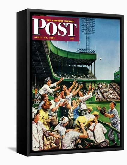 "Catching Home Run Ball" Saturday Evening Post Cover, April 22, 1950-Stevan Dohanos-Framed Stretched Canvas