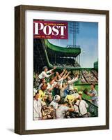 "Catching Home Run Ball" Saturday Evening Post Cover, April 22, 1950-Stevan Dohanos-Framed Giclee Print