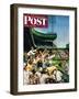 "Catching Home Run Ball" Saturday Evening Post Cover, April 22, 1950-Stevan Dohanos-Framed Giclee Print