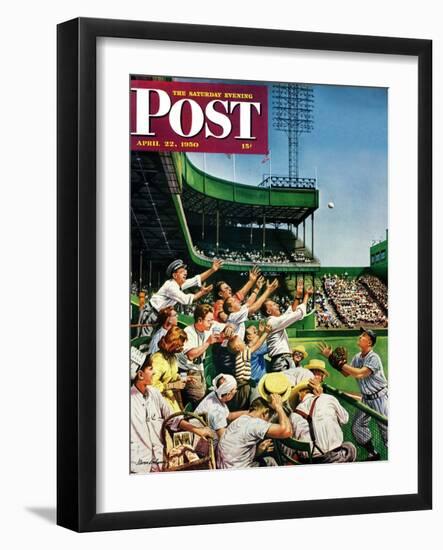 "Catching Home Run Ball" Saturday Evening Post Cover, April 22, 1950-Stevan Dohanos-Framed Giclee Print