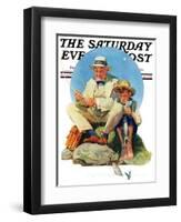 "Catching the Big One" Saturday Evening Post Cover, August 3,1929-Norman Rockwell-Framed Giclee Print