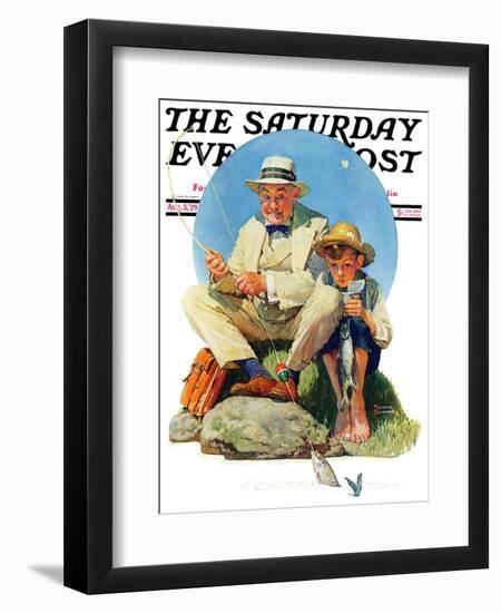 "Catching the Big One" Saturday Evening Post Cover, August 3,1929-Norman Rockwell-Framed Giclee Print