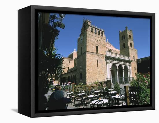 Cathedral and Cafe, Monreale, Sicily, Italy-Peter Thompson-Framed Stretched Canvas