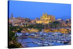 Cathedral and Harbour, Palma, Mallorca, Spain, Europe-Neil Farrin-Stretched Canvas