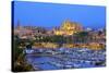 Cathedral and Harbour, Palma, Mallorca, Spain, Europe-Neil Farrin-Stretched Canvas