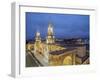 Cathedral at twilight, Plaza de Armas, elevated view, Arequipa, Peru, South America-Karol Kozlowski-Framed Photographic Print