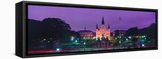 Cathedral in a city, St. Louis Cathedral, Jackson Square, French Quarter, New Orleans, Louisiana...-null-Framed Stretched Canvas