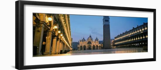 Cathedral Lit Up at Dusk, St. Mark's Cathedral, St. Mark's Square, Venice, Veneto, Italy-null-Framed Photographic Print