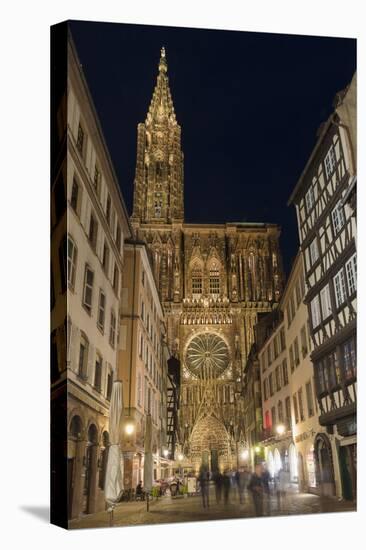 Cathedral Notre-Dame at night, Strasbourg, Alsace, Bas-Rhin Department, France, Europe-G&M Therin-Weise-Stretched Canvas