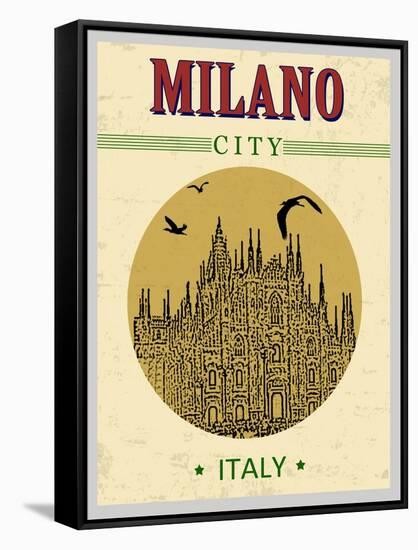 Cathedral of Milano, Italy in Vintage Style Poster, Vector Illustration-ducu59us-Framed Stretched Canvas