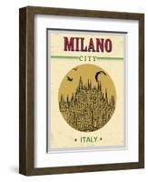 Cathedral of Milano, Italy in Vintage Style Poster, Vector Illustration-ducu59us-Framed Art Print