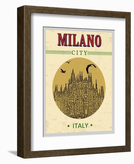 Cathedral of Milano, Italy in Vintage Style Poster, Vector Illustration-ducu59us-Framed Art Print