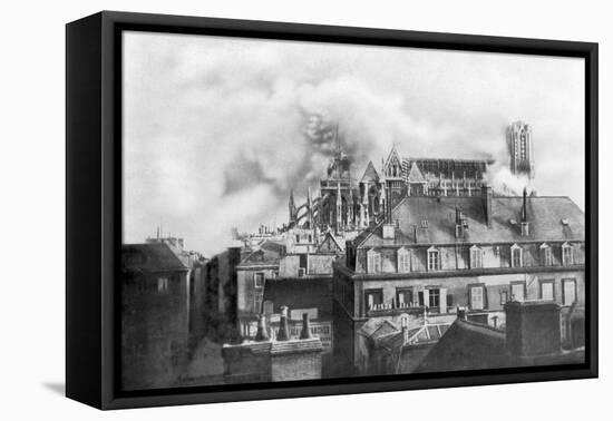Cathedral of Reims on Fire from German Shelling, France, 1914-null-Framed Stretched Canvas