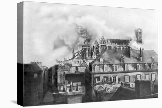 Cathedral of Reims on Fire from German Shelling, France, 1914-null-Stretched Canvas