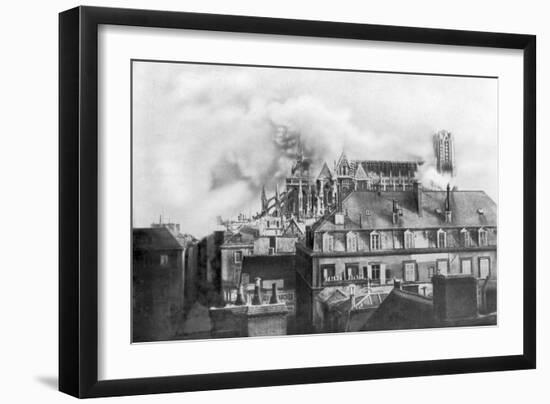 Cathedral of Reims on Fire from German Shelling, France, 1914-null-Framed Giclee Print