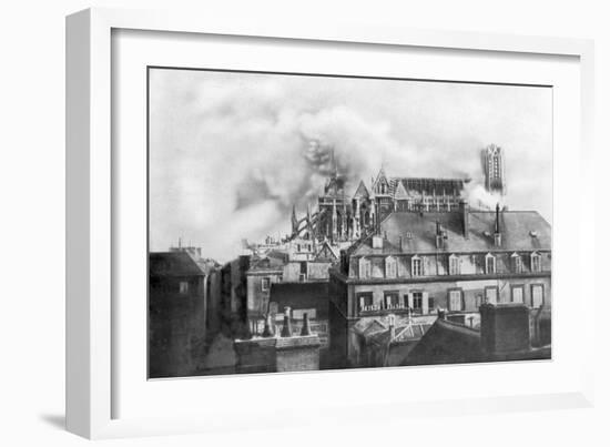 Cathedral of Reims on Fire from German Shelling, France, 1914-null-Framed Giclee Print