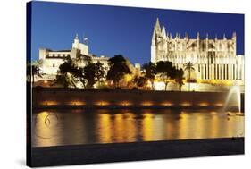 Cathedral of Santa Maria of Palma (La Seu) and Almudaina Palace at Parc De La Mar at Night-Markus Lange-Stretched Canvas