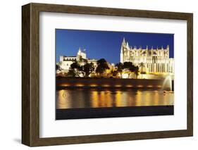 Cathedral of Santa Maria of Palma (La Seu) and Almudaina Palace at Parc De La Mar at Night-Markus Lange-Framed Photographic Print