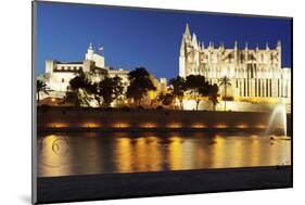 Cathedral of Santa Maria of Palma (La Seu) and Almudaina Palace at Parc De La Mar at Night-Markus Lange-Mounted Photographic Print