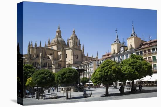 Cathedral on left and Town Hall on right, Plaza Mayor, Segovia, UNESCO World Heritage Site, Spain-Richard Maschmeyer-Stretched Canvas