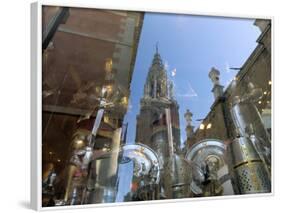 Cathedral Reflected in Window of Shop Selling Medieval Armour, Toledo, Castilla-La Mancha, Spain-Ruth Tomlinson-Framed Photographic Print