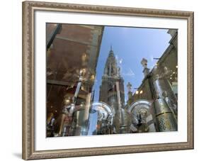 Cathedral Reflected in Window of Shop Selling Medieval Armour, Toledo, Castilla-La Mancha, Spain-Ruth Tomlinson-Framed Photographic Print