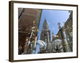 Cathedral Reflected in Window of Shop Selling Medieval Armour, Toledo, Castilla-La Mancha, Spain-Ruth Tomlinson-Framed Photographic Print