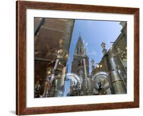 Cathedral Reflected in Window of Shop Selling Medieval Armour, Toledo, Castilla-La Mancha, Spain-Ruth Tomlinson-Framed Photographic Print