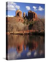 Cathedral Rock and Reflections at Sunset: Red Rock Crossing, Sedona, Arizona, USA-Michel Hersen-Stretched Canvas