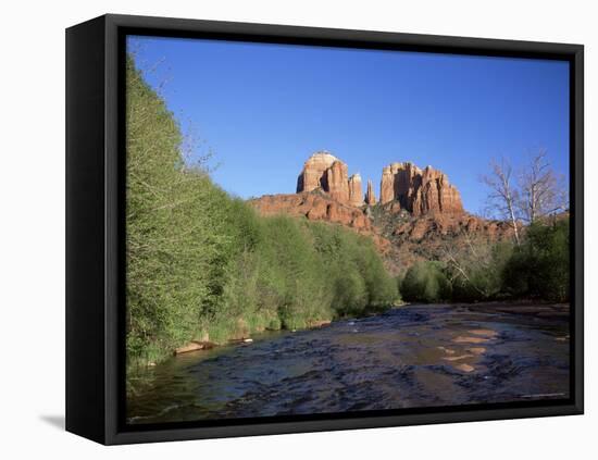 Cathedral Rock Towering Above Oak Creek, in Evening Light, Sedona, Arizona, USA-Ruth Tomlinson-Framed Stretched Canvas