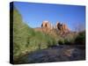 Cathedral Rock Towering Above Oak Creek, in Evening Light, Sedona, Arizona, USA-Ruth Tomlinson-Stretched Canvas