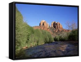 Cathedral Rock Towering Above Oak Creek, in Evening Light, Sedona, Arizona, USA-Ruth Tomlinson-Framed Stretched Canvas