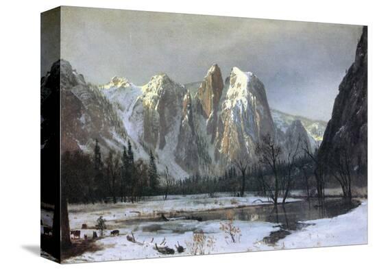 Cathedral Rock Yosemite-Albert Bierstadt-Stretched Canvas