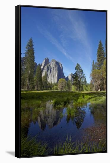 Cathedral Rocks and Pond in Yosemite Valley, Yosemite NP, California-David Wall-Framed Stretched Canvas