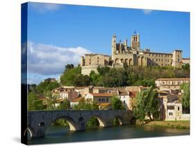 Cathedral Saint-Nazaire and Pont Vieux (Old Bridge) over River Orb, Beziers, Herault, France-Tuul-Stretched Canvas