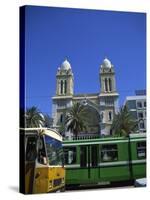 Cathedral with Bus and Tram in Foreground, Tunis, Tunisia, North Africa, Africa-Nelly Boyd-Stretched Canvas