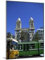 Cathedral with Bus and Tram in Foreground, Tunis, Tunisia, North Africa, Africa-Nelly Boyd-Mounted Photographic Print