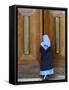 Catholic Nun Opening a Door, Rome, Lazio, Italy, Europe-Godong-Framed Stretched Canvas