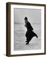 Catholic Priest Ice Skating. from Photo Essay Re Polish American Community-John Dominis-Framed Photographic Print